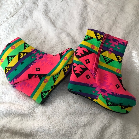 Fun & Funky Neon Wedge Booties - Picture 3 of 8